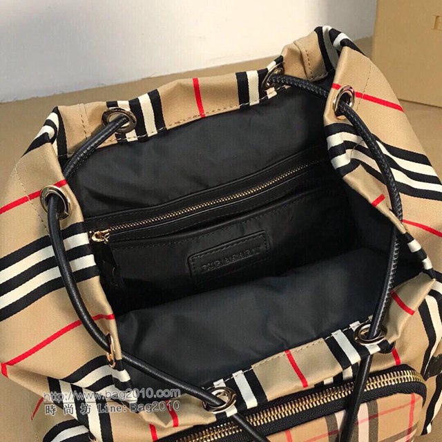 Burberry專櫃新款雙肩包 巴寶莉小號Vintage條紋拼牛皮軍旅背包  db1194